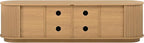 Farmhouse Wooden TV Stand with Sliding Tambour Door for TVs up to 75", Fluted Media Console with Adjustable Storage, Golden Handle TV Cabinet with Cable Holes for Living Room, Natural
