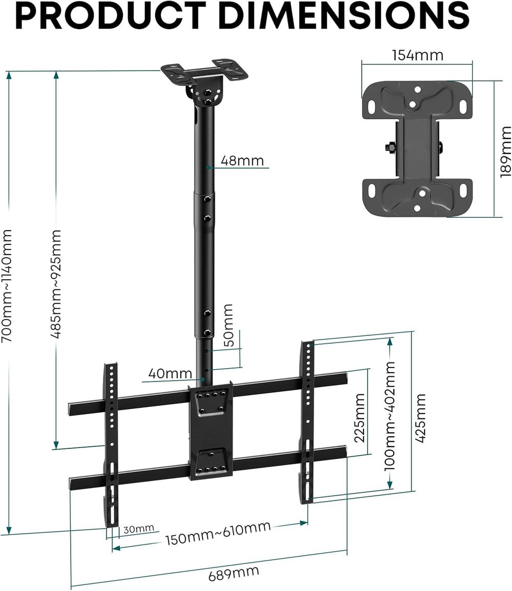Ceiling TV Mount for 43-86 Screens, Heavy Duty Full Motion TV Bracket | Tilt ...