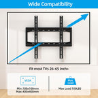 HOME VISION Tilt TV Wall Mount Bracket for 26-65 Inch Flat/Curved TVs, Max VESA 400X400mm, 100Lbs Capacity, Fits 8-16 Inch Wood Studs, Universal Low Profile, HV9401