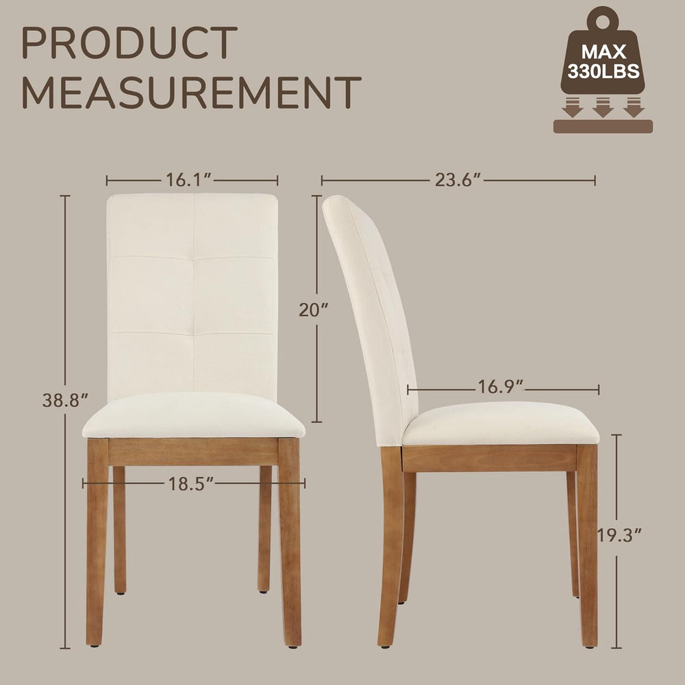 LSSBOUGHT Upholstered Kitchen & Dining Room Chairs with High Back, Linen ...