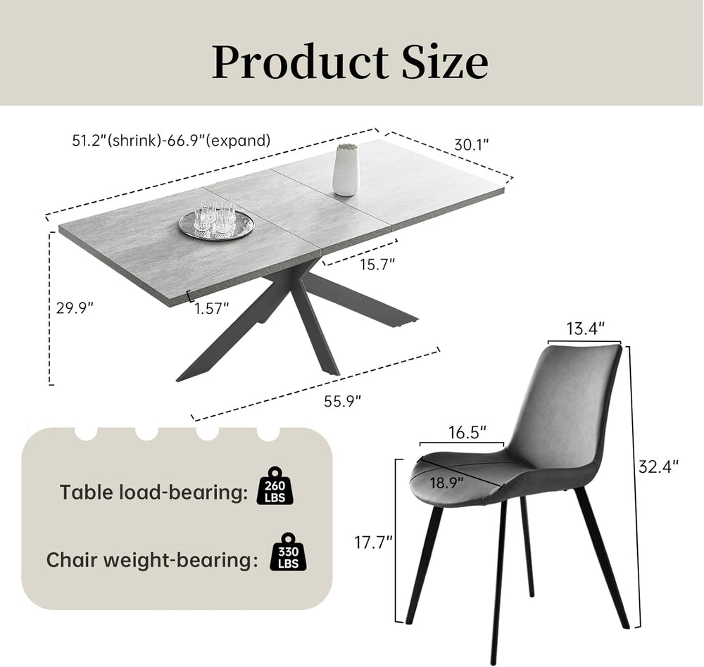 ZckyCine 51"-67" Extendable Dining Table Set with 6 Dining Chairs, ...
