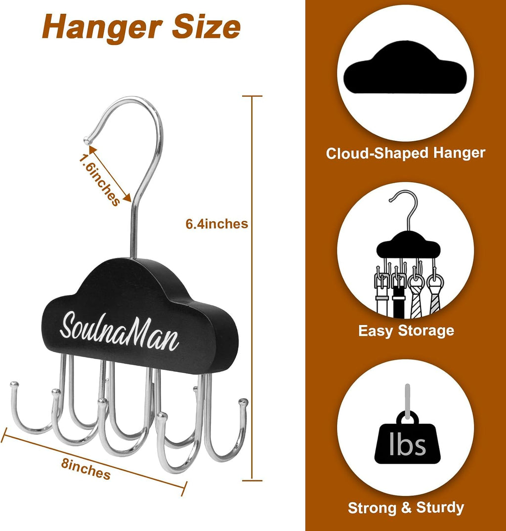 Belt Organizer, Tie Rack with 8 Hooks,Belt Hanger (Black,2 Pcs) | Tie Rack for Belt, Bra, Tank Top, Hat, Purse, Black, Tanktop hanger for Closet