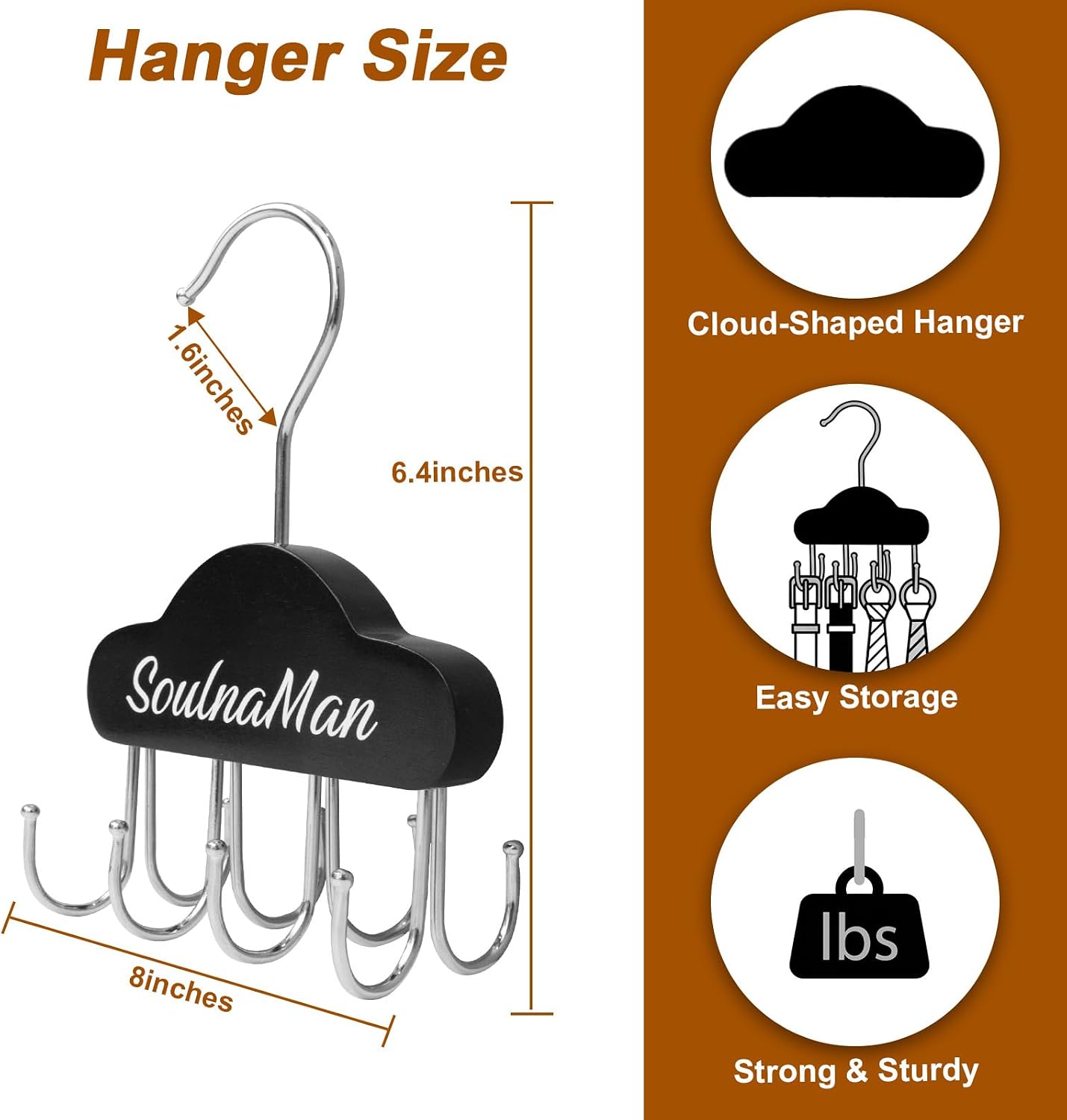 Belt Organizer, Tie Rack with 8 Hooks,Belt Hanger (Black,2 Pcs) | Tie Rack for Belt, Bra, Tank Top, Hat, Purse, Black, Tanktop hanger for Closet