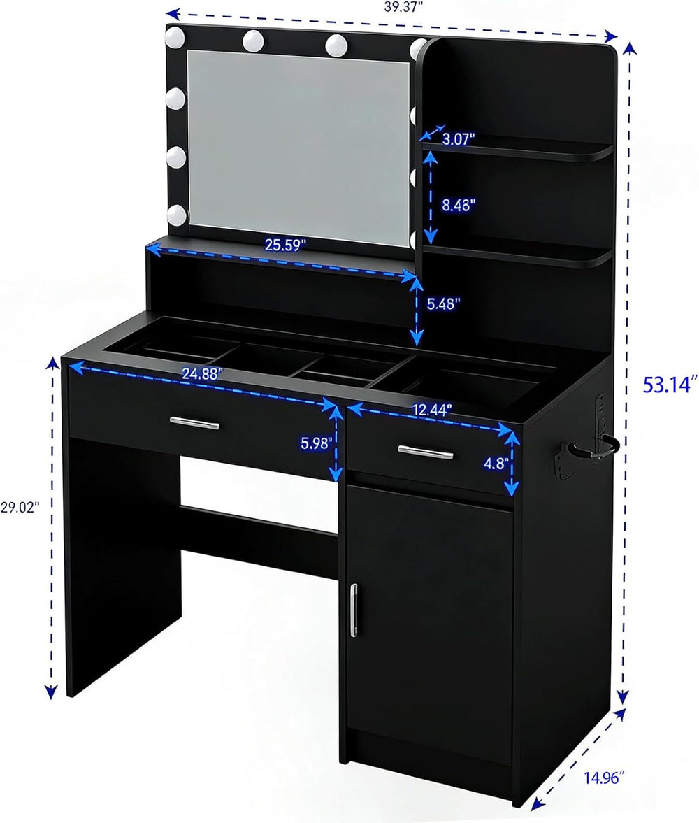 Vanity Desk with Mirror & 10 Lights,Modern Makeup Desk with 2 Drawers,3 L...