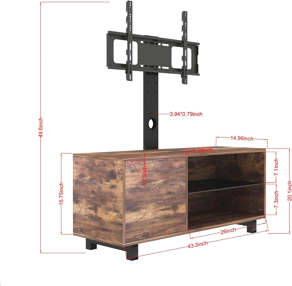 IANIYA TV Stand with Mount for up to 75", Rustic Swivel Floor Entertainm...
