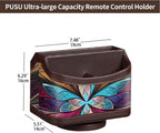 PUSU 360°Rotatable Remote Control Holder, PU Leather TV Remote Holder Caddy for Table, Bright and Colorful Art Supply Organizer Pen Holder, Multi-Functional Desk Organizer Living Room Office Decor