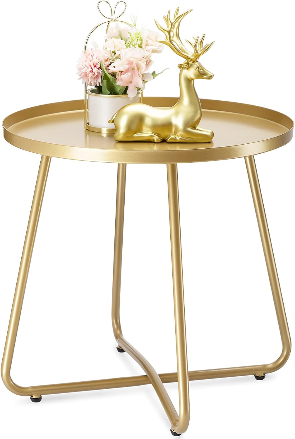 danpinera Outdoor Side Tables, Weather Resistant Steel Patio Side Table, Small Round Outdoor End Table Metal Side Table for Patio Yard Balcony Garden Bedside (Gold)