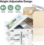 COSVALVE 39in Wide Adjustable Height Kids Desk with Tilting Desktop, Steel Frame, Drawer, and Bookshelf Hutch, Study Child Table for Ages 3-12, Grey