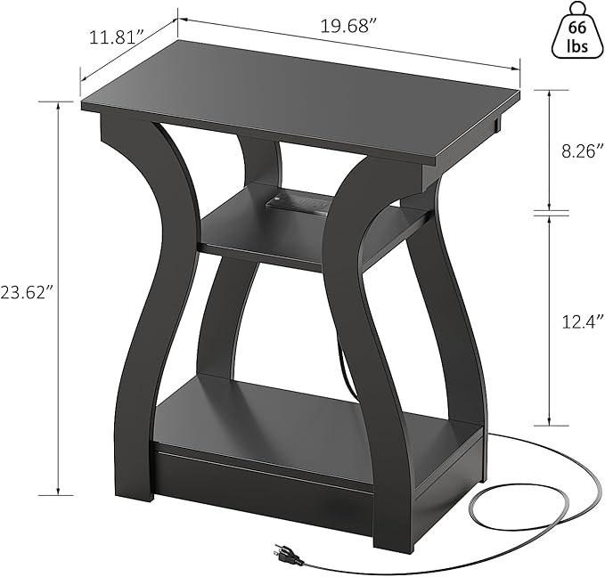 End Table with Charging Station, Side Table with USB Ports and Outlets, Night...