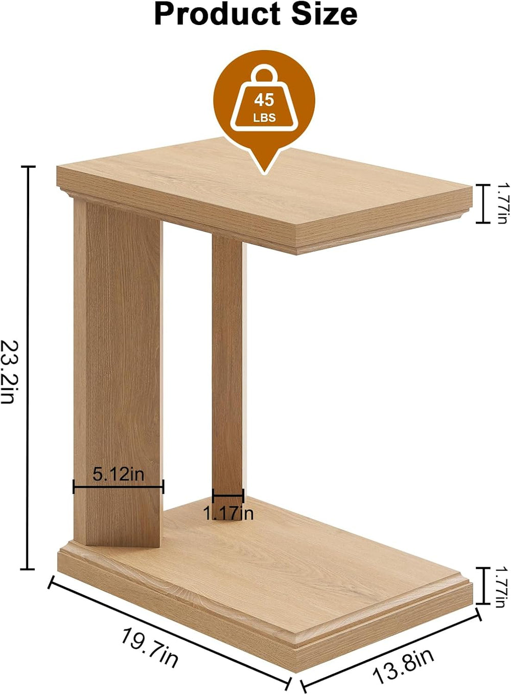 C Shaped End Table for Couch, 23.2'' High Small Side Table 2-Tier C S...