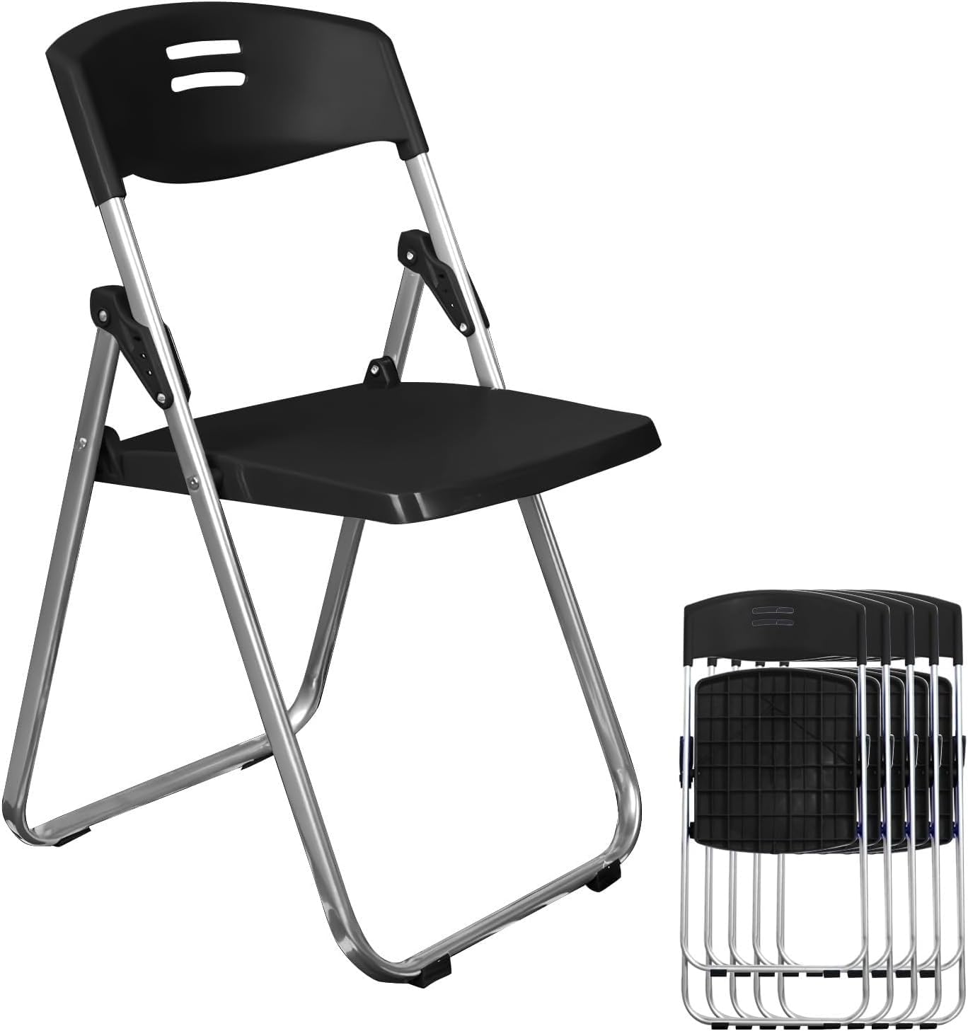 6 Pack Plastic Folding Chairs, Indoor Outdoor Portable Stackable Commercial Seat Capacity for Events Office(Black)