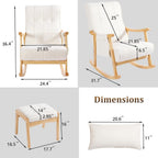 NOBLEMOOD Upholstered Rocking Chair with Ottoman, Solid Wood Frame | Modern Nursery Glider Rocker Chair with Side Pocket, Linen High Back Accent Chair with Padded Seat for Living Room Bedroom