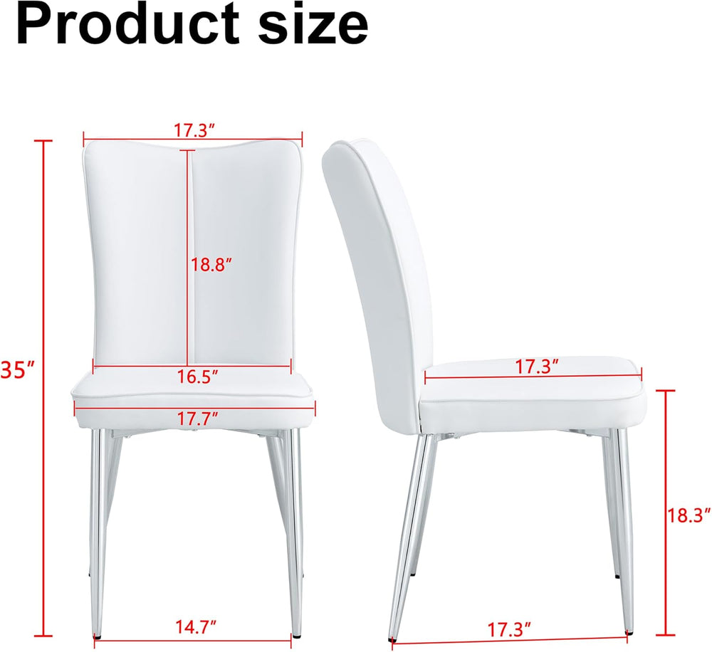Dining Room Chairs Set - 2x Modern Faux Leather High Back Armless Chairs, Chr...