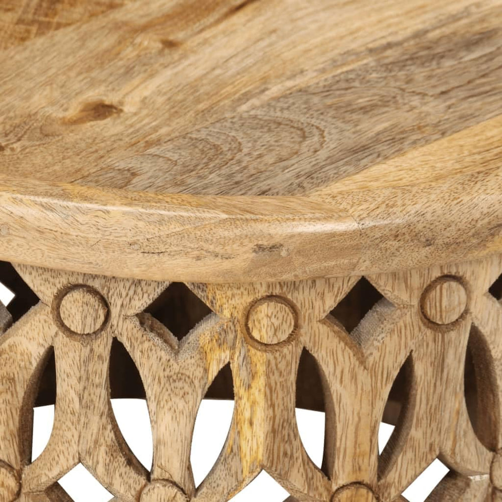 2 Piece Coffee Table Set Solid Mango Wood Round Nesting Side Tables for Livin...