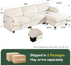 109'' Modular Sectional Sofa, L Shaped Couch with Storage Ottoman, Comfy Cloud Sofa with Deep Seat, 4 Seat Convertible Sectional Couches for Living Room (Beige, High Legs 3.15'')