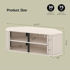 Corner TV Stand 43 Inch, Mid Century Corner Entertainment Center with Sliding Tambour Door, Media Console Table with 2 Layers Storage, Fluted TV Stand for Living Room, Bedroom, Off White