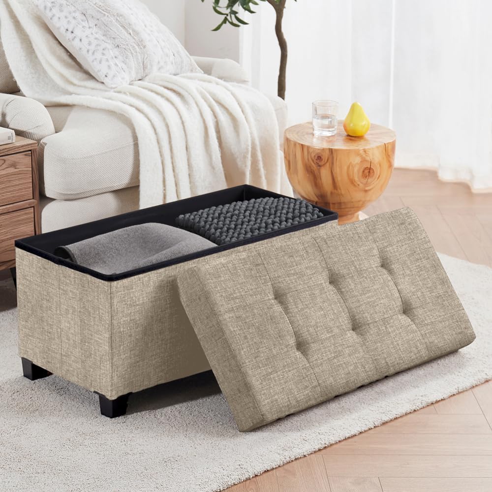 Ornavo Home 30" Large Storage Ottoman Bench with Legs, Taupe | Foot Rest...