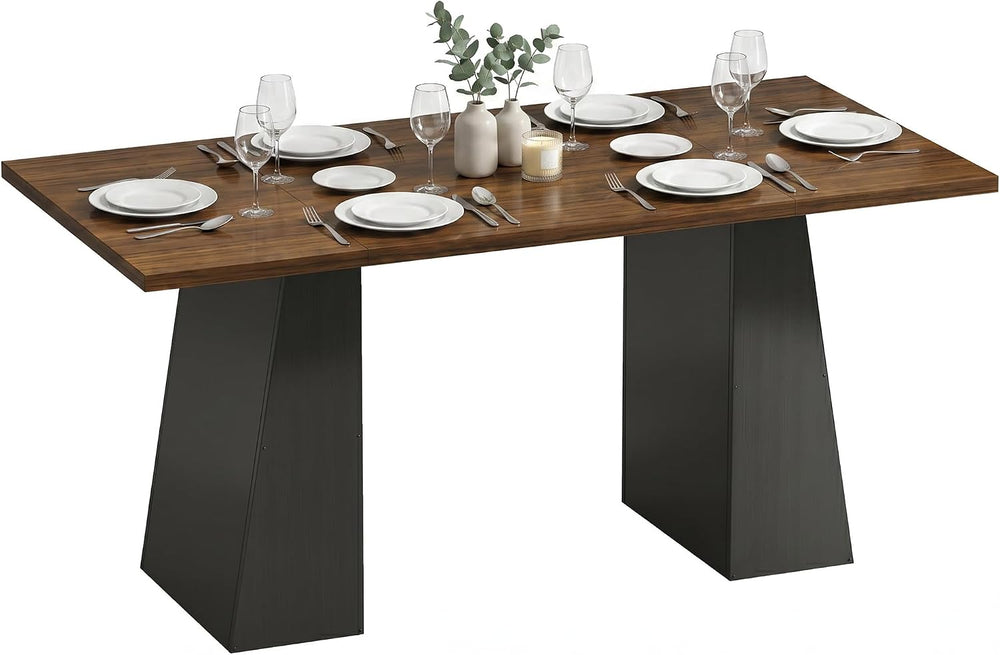 HOMCOM Modern Dining Table for 6, 63" Rectangle Kitchen Table with Trape...