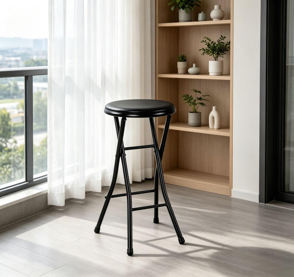 24-inch Tall, Padded Folding Stool, Black