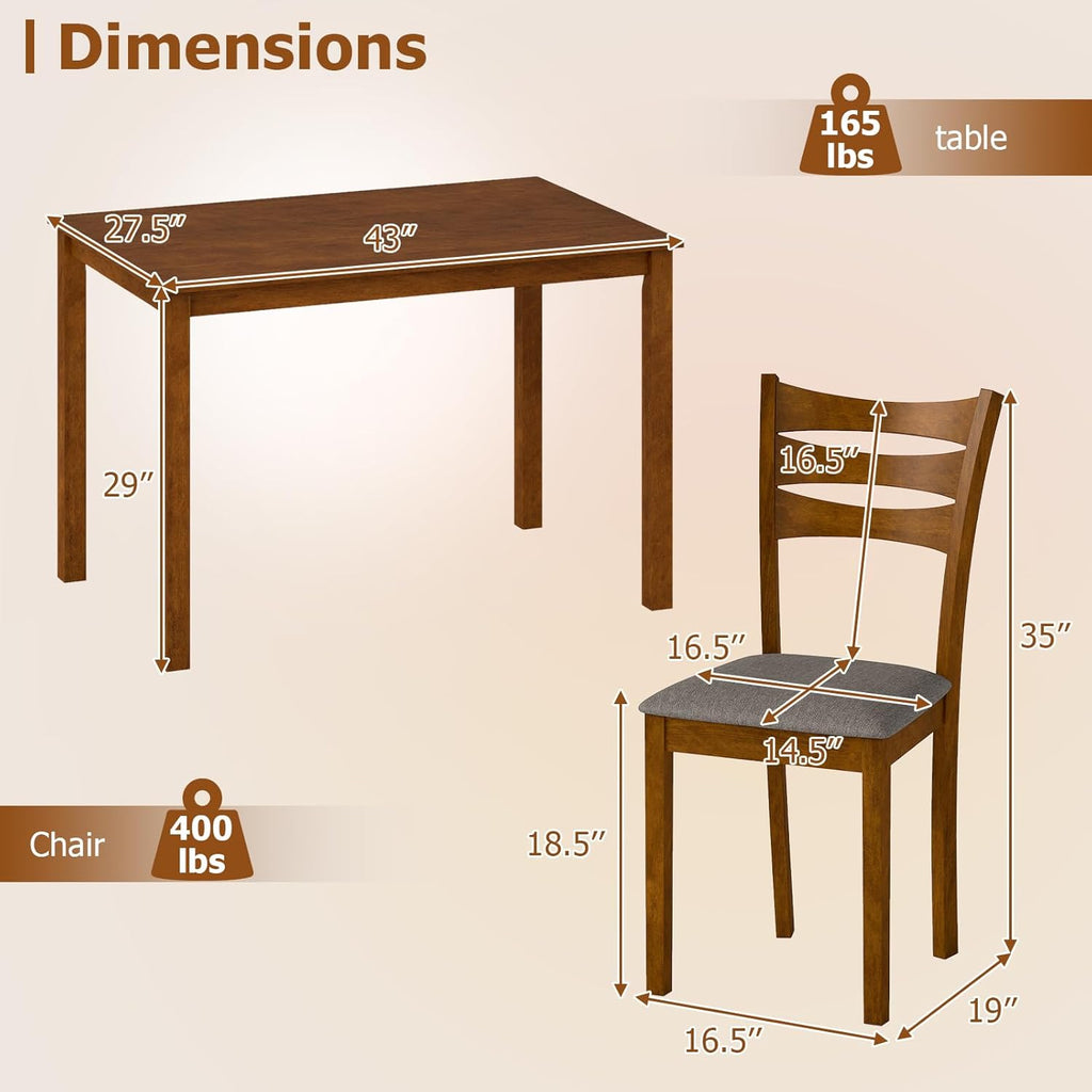 Giantex Dining Table Set for 4, Rectangular Kitchen Table Set w/ 4 Upholstered Chairs & Solid Rubber Wood Frame, Space-Saving Farmhouse Dinette Set for Small Space, Dining Room, Breakfast Nook