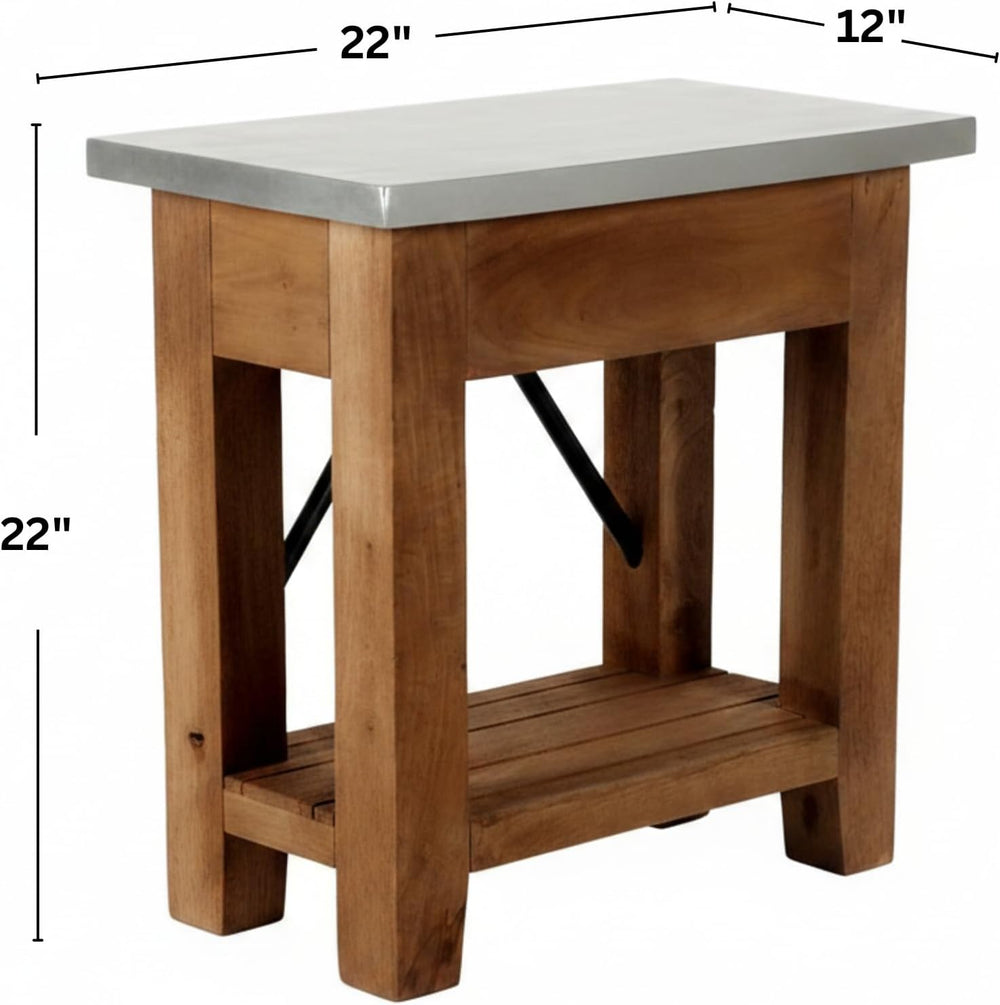 Millwork End Table with Steel Top – Rustic Industrial Narrow Side Table with ...