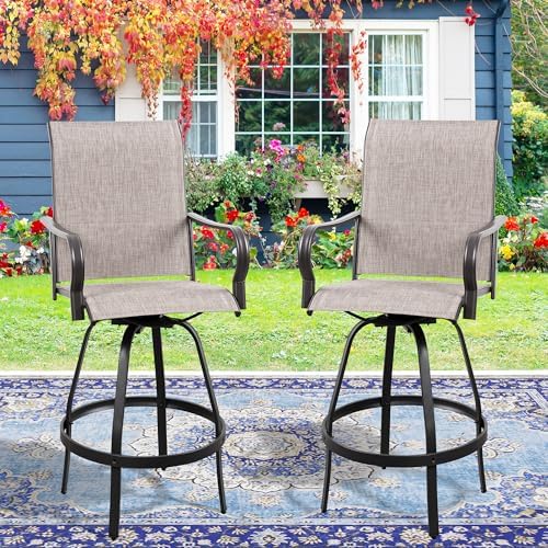 Vongrasig 2 Piece Patio Swivel Bar Chairs, All Weather Metal Textile High Swi...