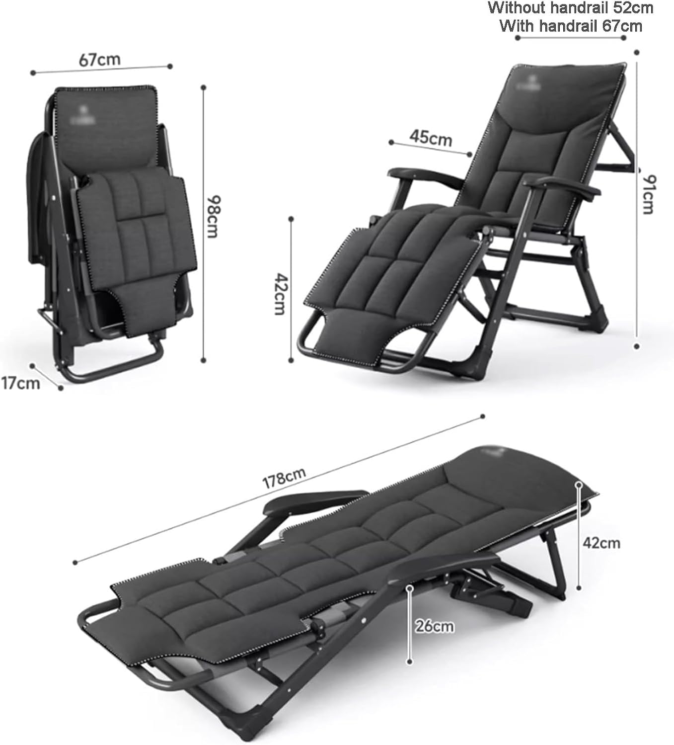 Gravity Chair, Premium Lawn Recliner Folding Portable Chaise Lounge for Patio Beach(Light Gray)
