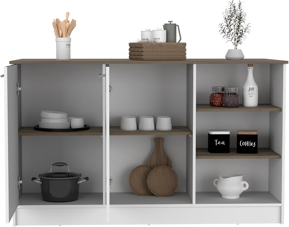 Kitchen Island with Three Open Shelves and Two Cabinets | Spacious 26" x...