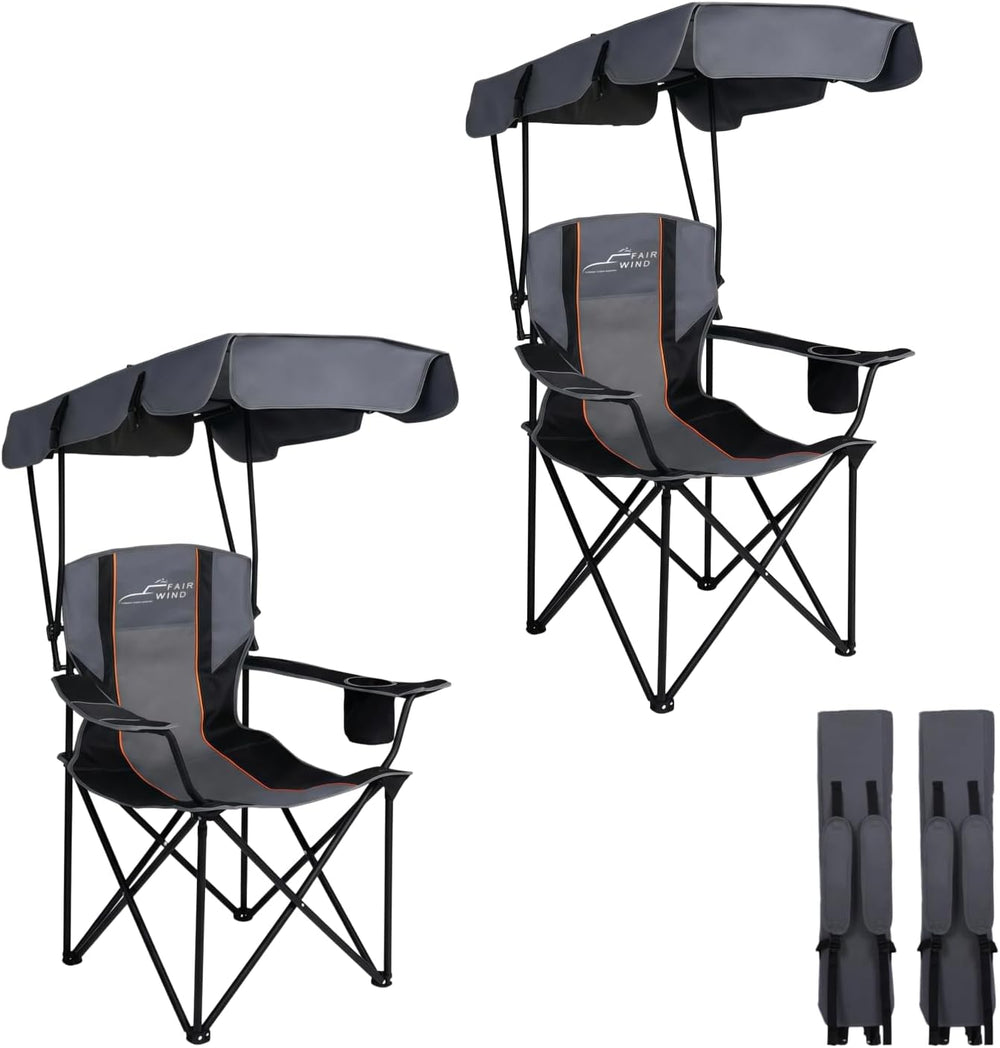 FAIR WIND 2 Pack Portable Canopy Camping Chair 380 LBS Capacity Heavy Duty Ov...