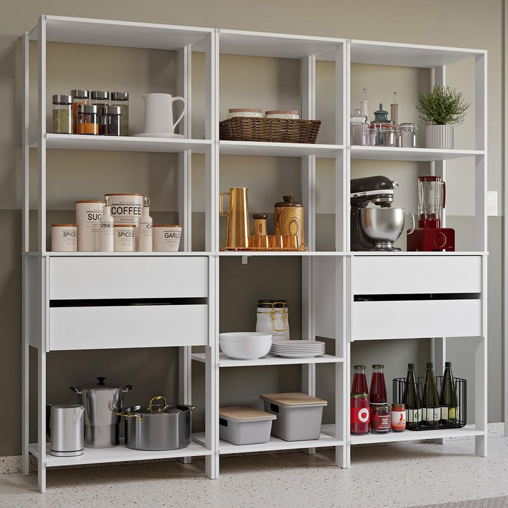 Madesa Kitchen Pantry Storage Rack with 4 Drawers and Open Shelves 78" L...