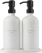 MaisoNovo Soap Dispenser 3-Piece Set | 16.9oz White Bottles with Black Stainless Steel Pumps