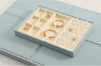 Dark Blue Jewelry Display Tray Ring Necklace Earring Bangle Organizer Multifunctional Storage Case for Jewelry Showcase (Long 6 Grids Tray(beige))