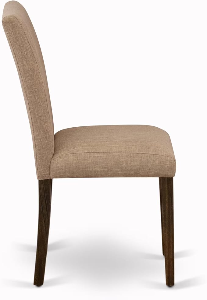 East West Furniture V797AB747-9 9 Piece Dining Table Set Includes a Rectangle Kitchen Table with V-Legs and 8 Light Sable Linen Fabric Upholstered Chairs, 40x72 Inch, Multi-Color