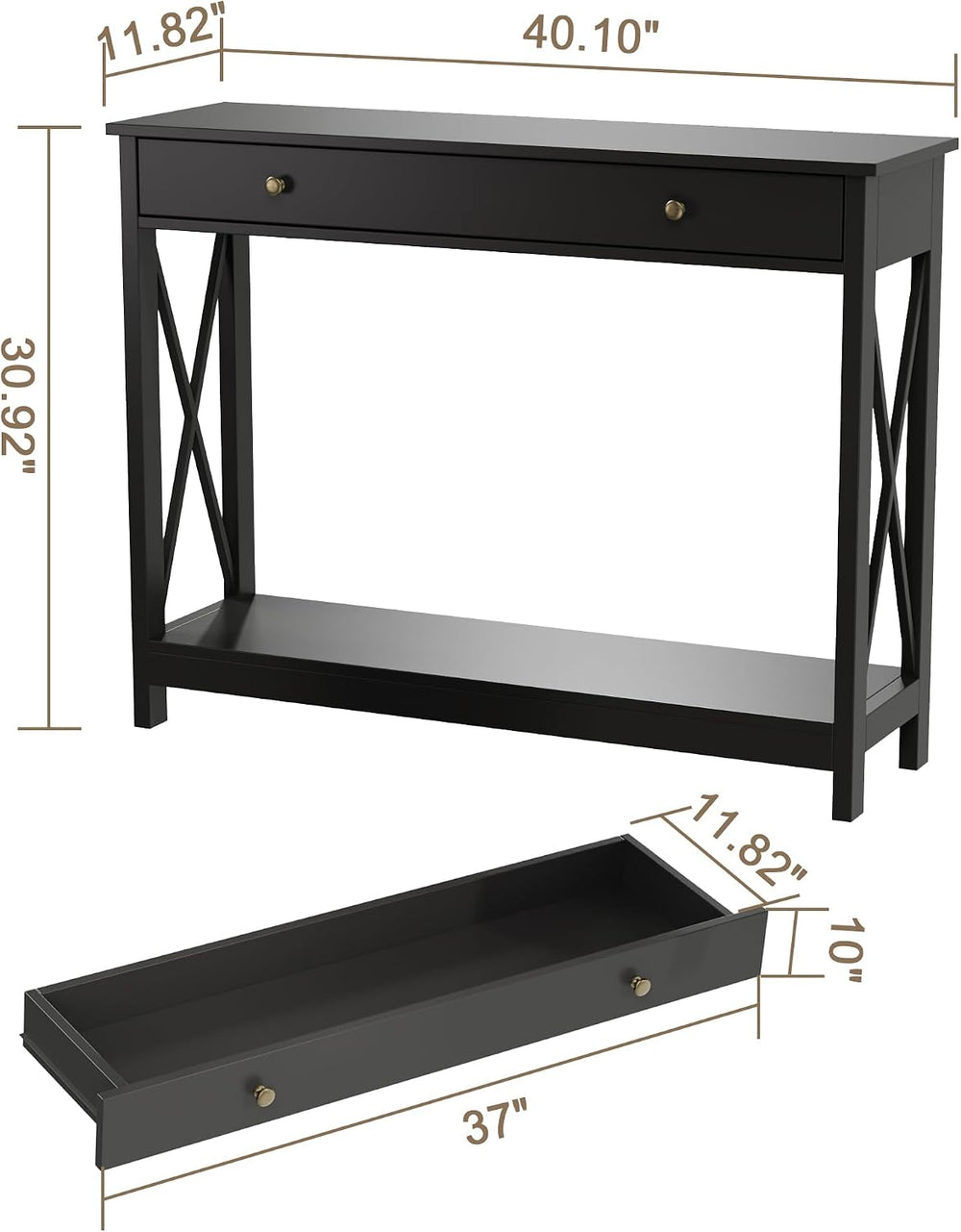 Treocho Black Console Table with Drawer and Storage Shelves, Foyer Sofa Table...