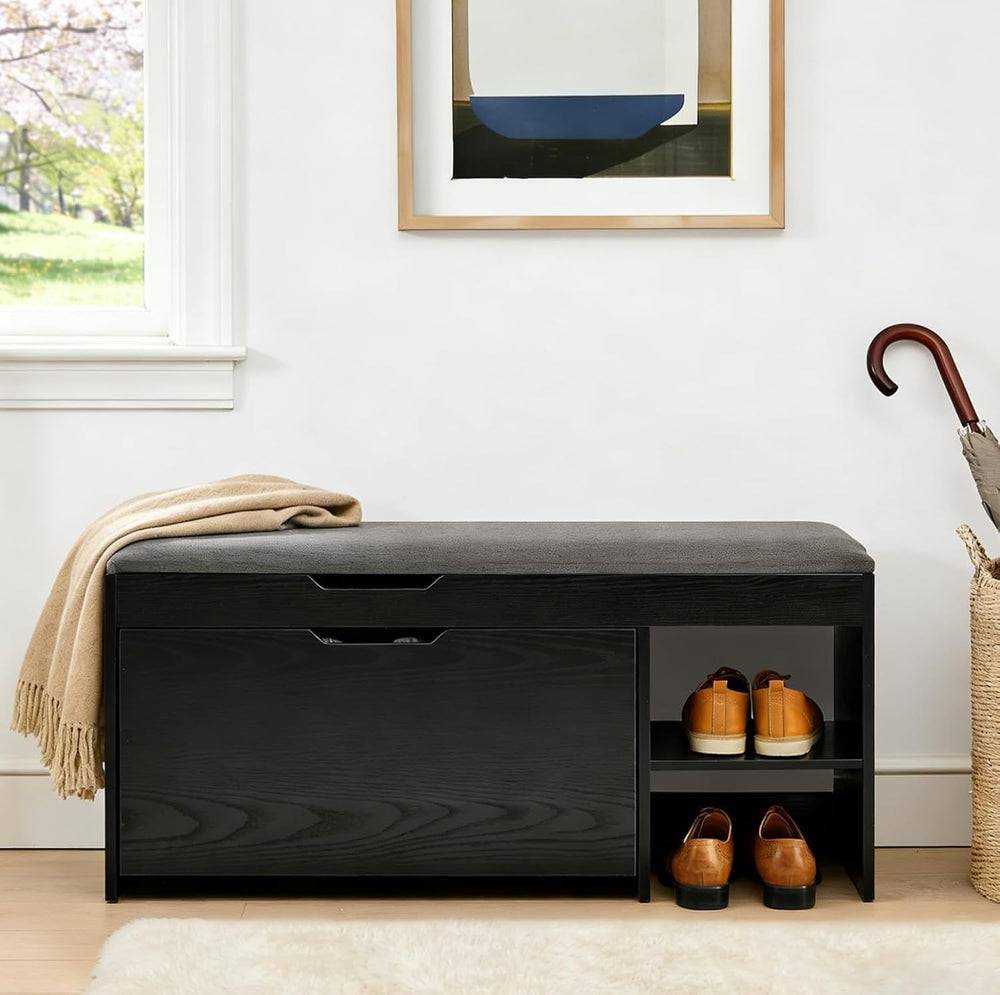 Shoe Storage Bench with Flip Drawers, Entryway Shoe Cabinet with Adjustable S...