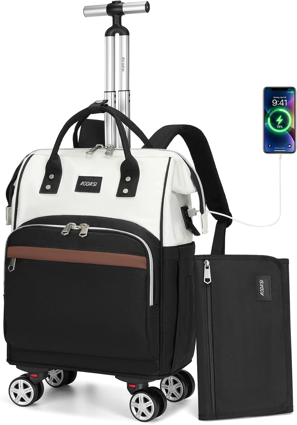 Rolling Diaper Bag Backpack,Diaper Backpack For Mom Dads With Changing Pad