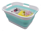 SAMMART 30L (8 gallon) Collapsible Plastic Laundry Basket - Foldable Pop Up Storage Container/Organizer - Portable Washing Tub - Water Capacity 24L(6.3 gallon) (1, White/Lake Green)
