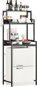 3-Tier Mini Fridge Stand Kitchen Bakers Rack with Adjustable Shelves, Freestanding Microwave Stand with Storage, Split Design Coffee Bar Shelf for Home Office Dorm (Black, 25.6")