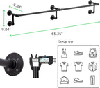 Wall Clothes Rack, Industrial Pipe Clothing Rack for Hanging Clothes, Wall Mounted Heavy Duty Space Saving Garment Racks, Multi-Purpose Clothing Hanging Rods for Closet Storage, Black