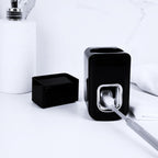 2 Slots Wall Mount Toothbrush Holder with Cover, Self Adhesive Toothbrush Storage Organizer for Shower, Toothbrush Hanger with Automatic Toothpaste Squeezer Dispenser(Black)