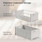 Under Bed Storage with Wheels, Wooden Under Bed Drawers On Wheels, Rolling Under Bed Shoe Storage, Space Saving,White,Quadruple Size,90L