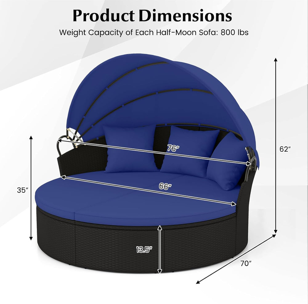 RELAX4LIFE Round Outdoor Daybed with Canopy - Wicker Sectional Sofa Sunbed w/...
