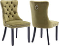 Velvet Dining Chairs Set of 2, Upholstered Dining Room Chairs with Back Ring Pull Trim and Solid Wood Legs,Tufted Wingback Kitchen Chairs for Dining Room,Living Room,Kitchen(Olive Green)