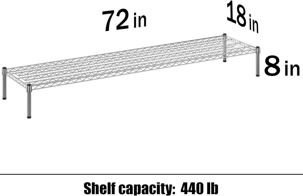 18" Deep x 72" Wide x 8" Height Wire Shelving Kit | 1-Tier | NSF Commercial Storage Rack Unit