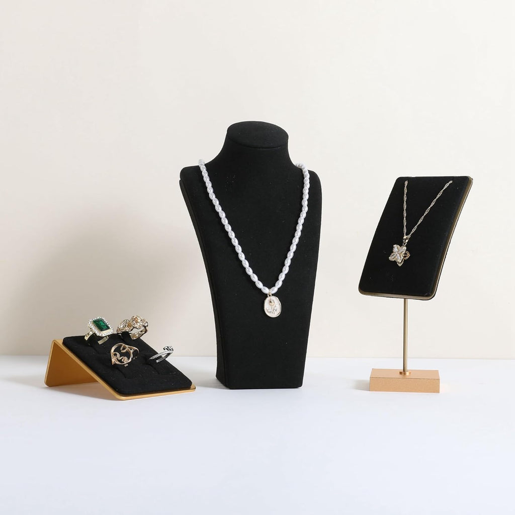 GemeShou Black necklace storage organizer for sale, Velvet necklace holder stand, jewelry bust display stands, Jewelry Mannequin for Countertop, Showcase【Black-Small height 7.68 inch】