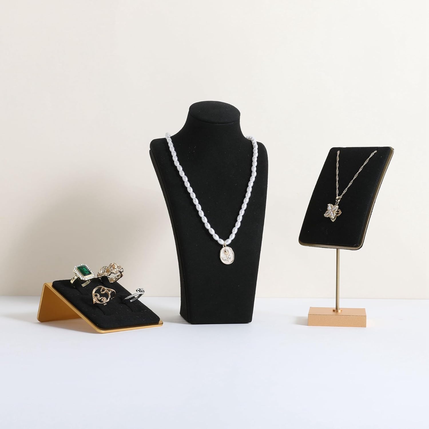 GemeShou Black necklace storage organizer for sale, Velvet necklace holder stand, jewelry bust display stands, Jewelry Mannequin for Countertop, Showcase【Black-Small height 7.68 inch】