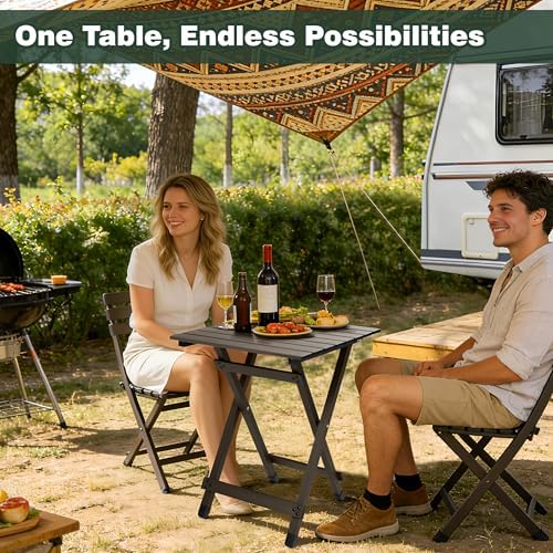 SUNNYFEEL Folding Camping Table - Lightweight Aluminum Portable Picnic Table ...