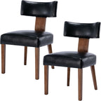 Mid Century Modern Dining Chairs Set of 2 PU Leather Upholstered Side Chairs, Modern Kitchen Armless Parson Chairs Solid Wood Dining Chairs, Black