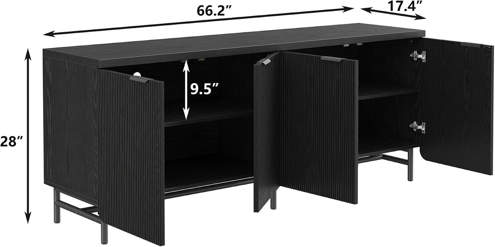 Furniouse 66.2''W Large Fluted Buffet Cabinet with 4 Doors & Shel...