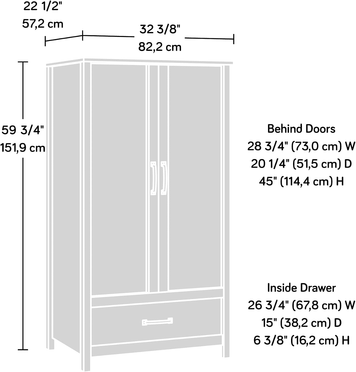 Sauder Cannery Bridge Armoire, L: 32.36" x W: 22.52" x H: 59.80", Sindoori Mango Finish